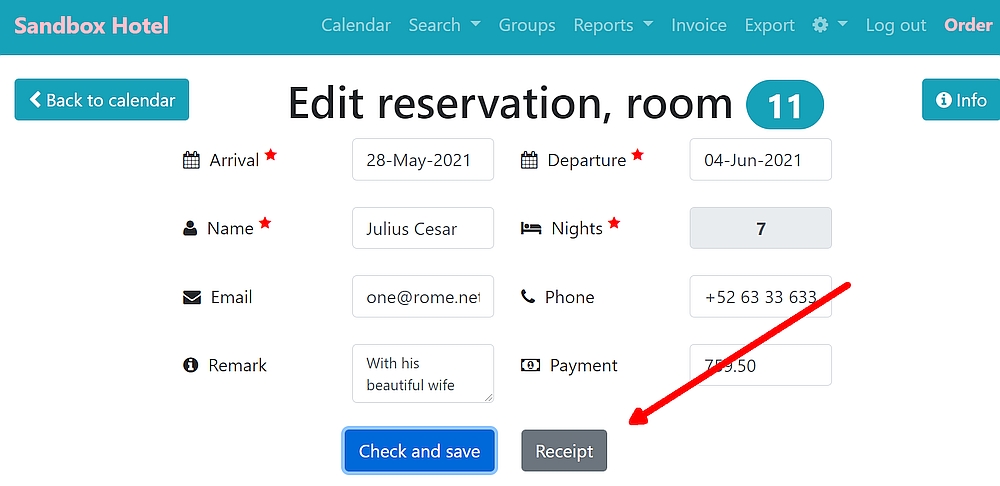printing hotel receipt using software